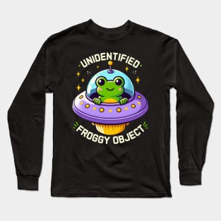 Froggy Object Cute Frog Flying A Saucer Long Sleeve T-Shirt